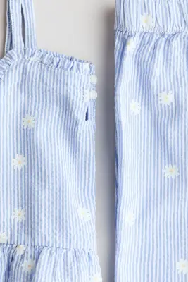 Ensemble volanté 2 pièces en seersucker - Bleu clair/fleuri