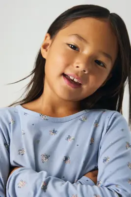Robe imprimée en coton - Bleu/fleuri