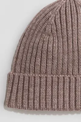 Bonnet en laine mérinos - Beige foncé