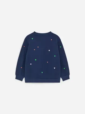 Sweat en éponge - Bleu foncé/Cœurs