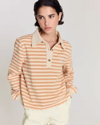 Sweat-shirt Mirabelle rayures orange, bleu et écru