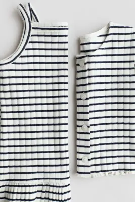 Ensemble 2 pièces robe et gilet - Blanc/rayures grises