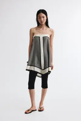 Robe trapèze à bretelles fines - Noir/motif