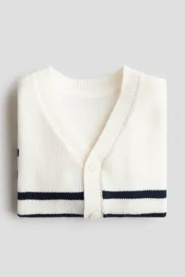 Gilet en maille gaufrée - Blanc/rayé