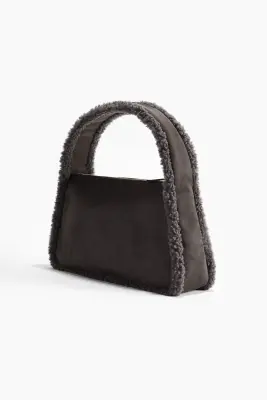 Sac bandoulière avec finitions en tissu Teddy bear - Gris foncé
