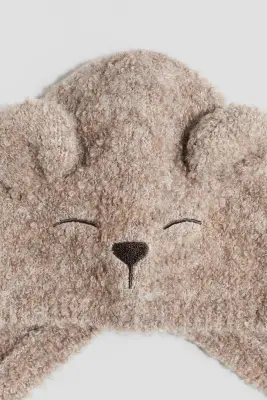 Bonnet béguin en maille bouclette - Beige chiné