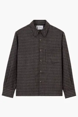 Western Overshirt - Carreaux Laine Recyclée Marron/Beige