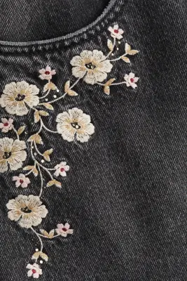 Minijupe en denim - Gris denim foncé/fleurs