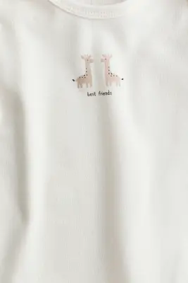 Lot de 5 bodies à manches longues - Beige clair/girafes