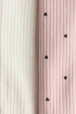 Lot de 2 pyjamas en coton côtelé - Rose ancien clair/cœurs