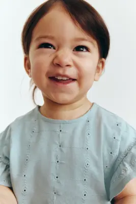 Top à manches volantées avec broderie anglaise - Turquoise