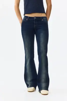 Flared Ultra Low Waist Jeans - Bleu denim foncé