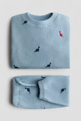 Ensemble imprimé 2 pièces en coton - Bleu ancien/dinosaures