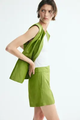 Short chic en lin mélangé - Vert