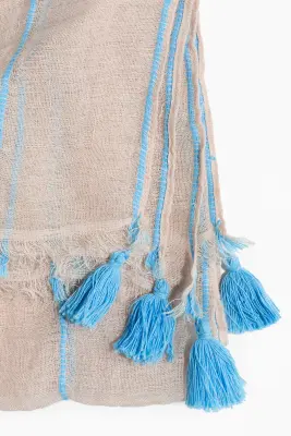 Écharpe en lin - Beige clair/bleu clair