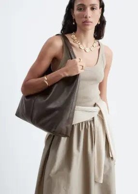 Grand sac cabas en cuir - Marron foncé
