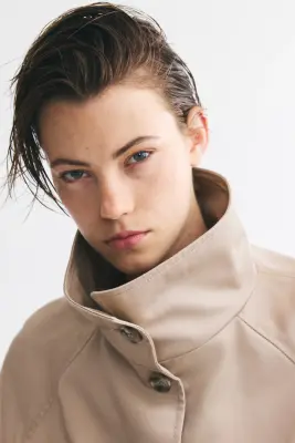 Veste en twill avec col cheminée - Beige