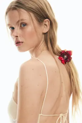 Pince à cheveux fleur - Rouge