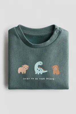 Sweat imprimé - Turquoise foncé/dinosaure