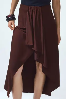 Jupe asymétrique avec panneau drapé - Marron foncé