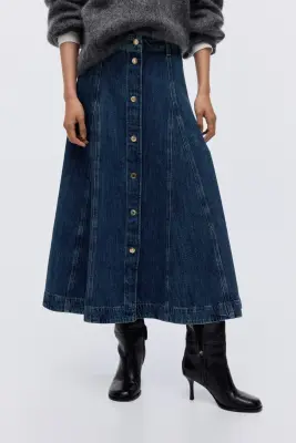 Jupe trapèze en denim - Bleu denim