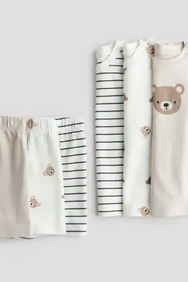 Lot de 3 pyjamas courts en coton - Beige clair/ours