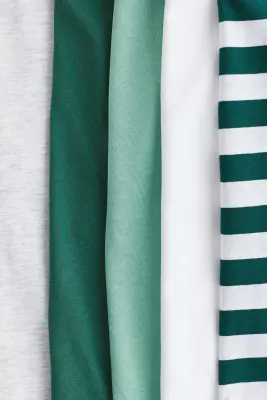 Lot de 5 T-shirts en coton - Vert foncé/rayé