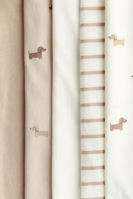 5-pack cotton sleepsuits - Beige/chiens