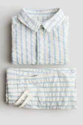 Ensemble 2 pièces en seersucker de coton - Crème/rayures bleues