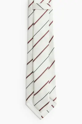 Cravate en satin - Blanc/rayures marron