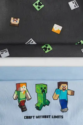 Lot de 2 pyjamas imprimés en coton - Bleu/Minecraft