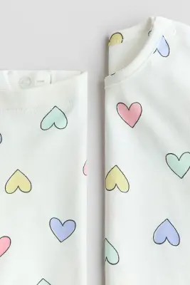 Ensemble 2 pièces en coton - Blanc/cœurs