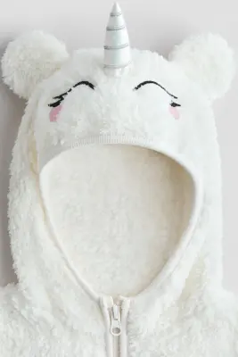 Veste à capuche zippée en tissu Teddy bear - Blanc/licorne