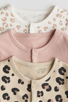 Lot de 3 pyjamas en coton - Rose/imprimé léopard