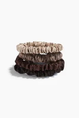 Lot de 4 chouchous en soie - Marron foncé/beige foncé