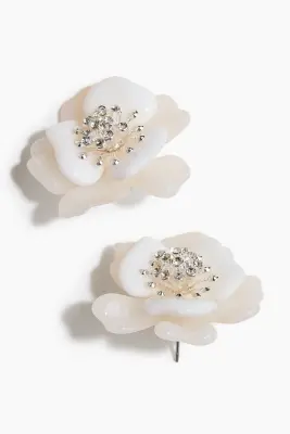 Boucles d'oreilles fleurs - Crème/argenté