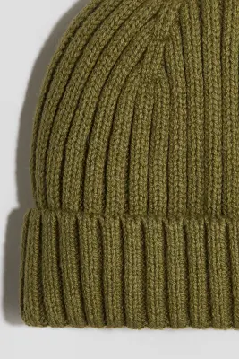 Bonnet en maille côtelée - Vert kaki