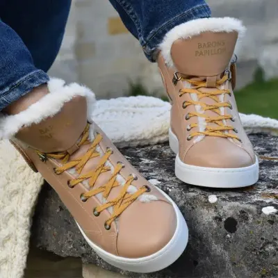 Baskets Mid fourrure ocre