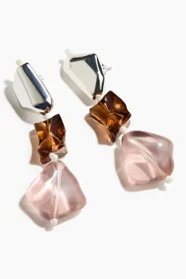 Boucles d'oreilles pendantes avec perles fantaisie - Rose/argenté/orange