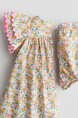Ensemble 2 pièces robe et culotte en coton - Jaune/fleuri