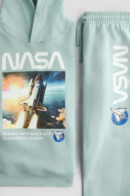 Ensemble 2 pièces en molleton imprimé - Turquoise clair/NASA
