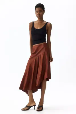 Jupe asymétrique en viscose - Brun rouille
