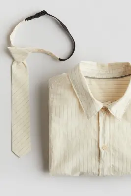 Ensemble 2 pièces en coton avec chemise et cravate - Beige/rayé