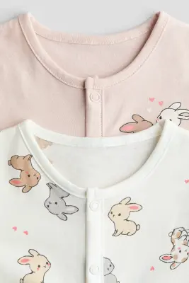Lot de 2 pyjamas en coton - Rose clair/lapins