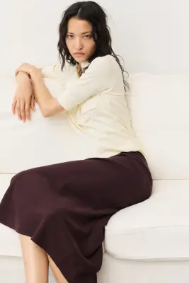 Slip skirt en lin mélangé - Marron foncé