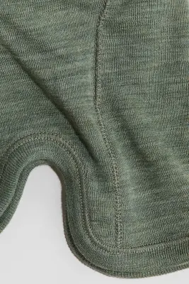 Cagoule en maille fine de laine mérinos - Vert kaki