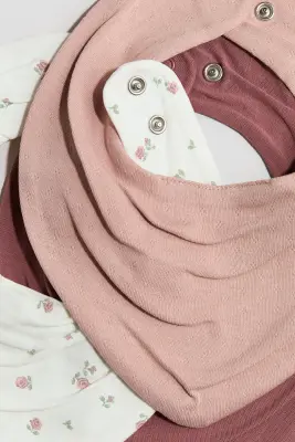 Lot de 3 bavoirs triangulaires en coton - Rose ancien/fleuri