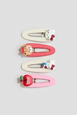 Lot de 4 barrettes - Rouge/Hello Kitty