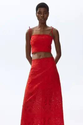 Jupe en coton avec broderie anglaise - Rouge vif