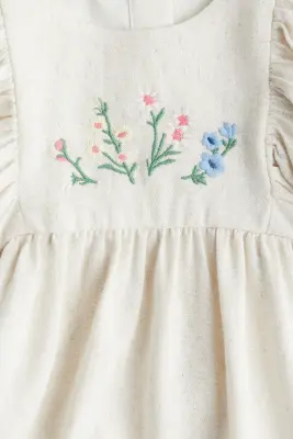 Robe en lin mélangé - Beige/fleurs